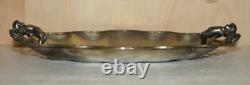 Lovely Antique Original Worn Finish Silver Plated Cherub Handle Serving Tray Lovely Antique Original Worn Finish Silver Plated Cherub Handle Serving Tray