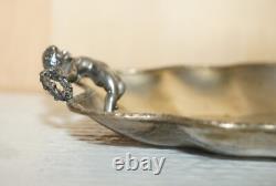 Lovely Antique Original Worn Finish Silver Plated Cherub Handle Serving Tray