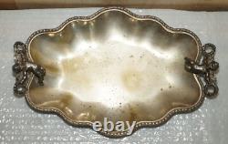 Lovely Antique Original Worn Finish Silver Plated Cherub Handle Serving Tray