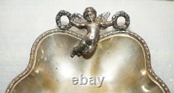 Lovely Antique Original Worn Finish Silver Plated Cherub Handle Serving Tray