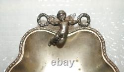 Lovely Antique Original Worn Finish Silver Plated Cherub Handle Serving Tray