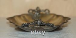 Lovely Antique Original Worn Finish Silver Plated Cherub Handle Serving Tray