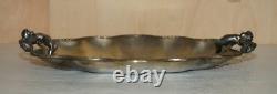 Lovely Antique Original Worn Finish Silver Plated Cherub Handle Serving Tray