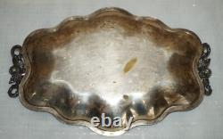 Lovely Antique Original Worn Finish Silver Plated Cherub Handle Serving Tray