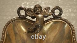 Lovely Antique Original Worn Finish Silver Plated Cherub Handle Serving Tray