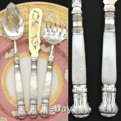 Lovely Antique Victorian Era Silver Plate & Mother of Pearl 3c Hors d'Oeuvre Set
