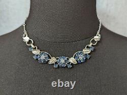 Lovely Vintage Rhodium Faux Sapphire Necklace Signed Jewelcraft Jewellery