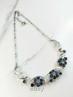 Lovely Vintage Rhodium Faux Sapphire Necklace Signed Jewelcraft Jewellery