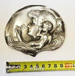 Lovely silver plated lady & angel WMF Art Nouveau Jugendstil small wall tray
