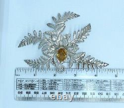 MAGNIFICENT ANTIQUE SILVER PLATED SCOTTISH FERN BROOCH or KILT PIN WITH CITRINE