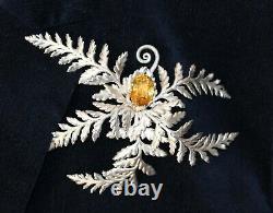 MAGNIFICENT ANTIQUE SILVER PLATED SCOTTISH FERN BROOCH or KILT PIN WITH CITRINE