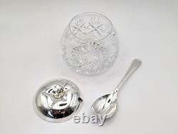 MAPPIN & WEBB Glass Crystal Silver-Plated Sugar Jam Pot Dish Spoon Original Box