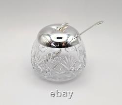 MAPPIN & WEBB Glass Crystal Silver-Plated Sugar Jam Pot Dish Spoon Original Box