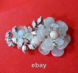 MIRIAM HASKELL Gripoix Rose Glass Bead and Pink Rhinestone Flower Brooch Pin