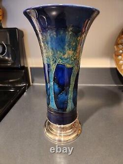 MOORCROFT Large MOONLIT BLUE Vase Silver plated mount 11 7/8 in. Tall BEAUTIFUL