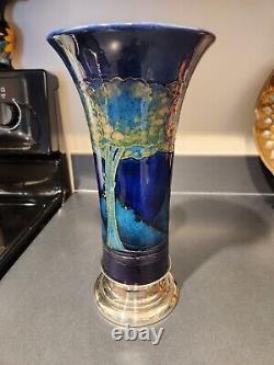 MOORCROFT Large MOONLIT BLUE Vase Silver plated mount 11 7/8 in. Tall BEAUTIFUL