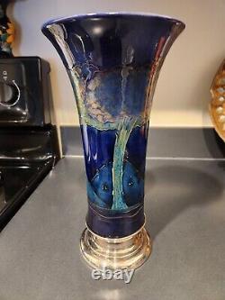 MOORCROFT Large MOONLIT BLUE Vase Silver plated mount 11 7/8 in. Tall BEAUTIFUL