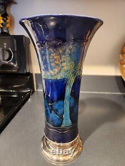 MOORCROFT Large MOONLIT BLUE Vase Silver plated mount 11 7/8 in. Tall BEAUTIFUL