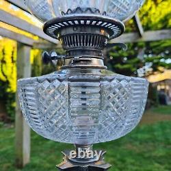 Magnificent 3 Foot Silver Plated Heavy Cut Glass Oil Lamp Walker & Hall Shade