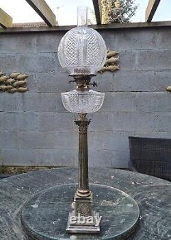 Magnificent 3 Foot Silver Plated Heavy Cut Glass Oil Lamp Walker & Hall Shade