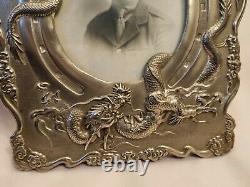 Magnificent Large Antique Chinese Picture Frame Reposse Dragons Very Rare