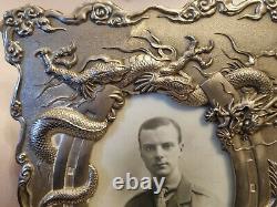 Magnificent Large Antique Chinese Picture Frame Reposse Dragons Very Rare