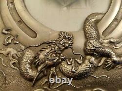 Magnificent Large Antique Chinese Picture Frame Reposse Dragons Very Rare