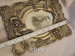 Magnificent Large Antique Chinese Picture Frame Reposse Dragons Very Rare