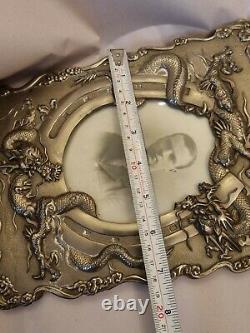 Magnificent Large Antique Chinese Picture Frame Reposse Dragons Very Rare