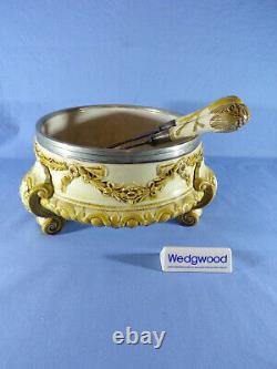 Majolica Wedgwood & Silver Plated Salad Bowl With Servers C1900 (Art Nouveau)