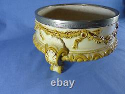 Majolica Wedgwood & Silver Plated Salad Bowl With Servers C1900 (Art Nouveau)
