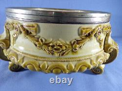 Majolica Wedgwood & Silver Plated Salad Bowl With Servers C1900 (Art Nouveau)