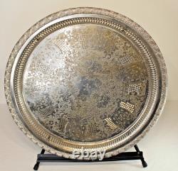 Marque Déposée Silver Metal Serving Platter Tray Large Marked ENGHEKROW Scrolls