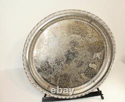 Marque Déposée Silver Metal Serving Platter Tray Large Marked ENGHEKROW Scrolls