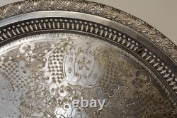 Marque Déposée Silver Metal Serving Platter Tray Large Marked ENGHEKROW Scrolls