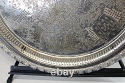 Marque Déposée Silver Metal Serving Platter Tray Large Marked ENGHEKROW Scrolls