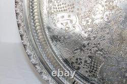 Marque Déposée Silver Metal Serving Platter Tray Large Marked ENGHEKROW Scrolls