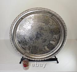 Marque Déposée Silver Metal Serving Platter Tray Large Marked ENGHEKROW Scrolls