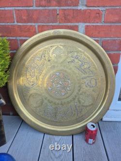 Massive Cairo Ware Cairoware Brass & Silver Inlaid Tray