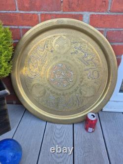 Massive Cairo Ware Cairoware Brass & Silver Inlaid Tray
