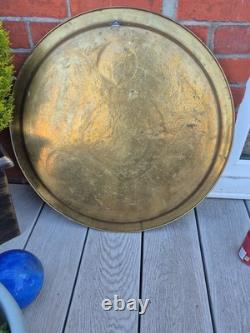 Massive Cairo Ware Cairoware Brass & Silver Inlaid Tray