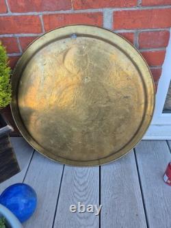 Massive Cairo Ware Cairoware Brass & Silver Inlaid Tray