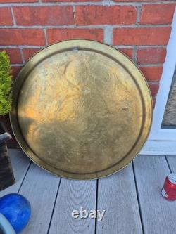 Massive Cairo Ware Cairoware Brass & Silver Inlaid Tray