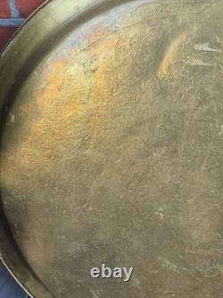 Massive Cairo Ware Cairoware Brass & Silver Inlaid Tray
