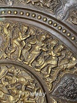 Masterpiece HUGE 19th Century Antique Indian Silver and Brass Wall Plate