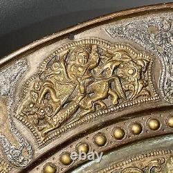 Masterpiece HUGE 19th Century Antique Indian Silver and Brass Wall Plate