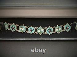 Micro Mosaic Silver Bracelet, Antique Victorian Swift Swallow Bird Daisy Italy