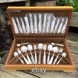 MidCentury Viners Corinth EPNS A1 Silver Plated 56 Piece Cutlery Set For 6