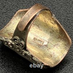 Mid-Century Chinese Export Cinnabar-Style Adjustable Ring Silver-Plated Filigree