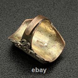 Mid-Century Chinese Export Cinnabar-Style Adjustable Ring Silver-Plated Filigree